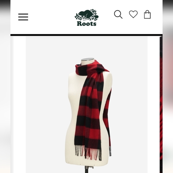 Roots Scarf red & black plaid with leather brand tag O/S gender free - Picture 7 of 12